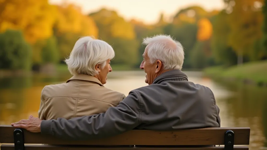 Seniorų pora sėdi prie Nemuno, laimingas momentas gamtoje